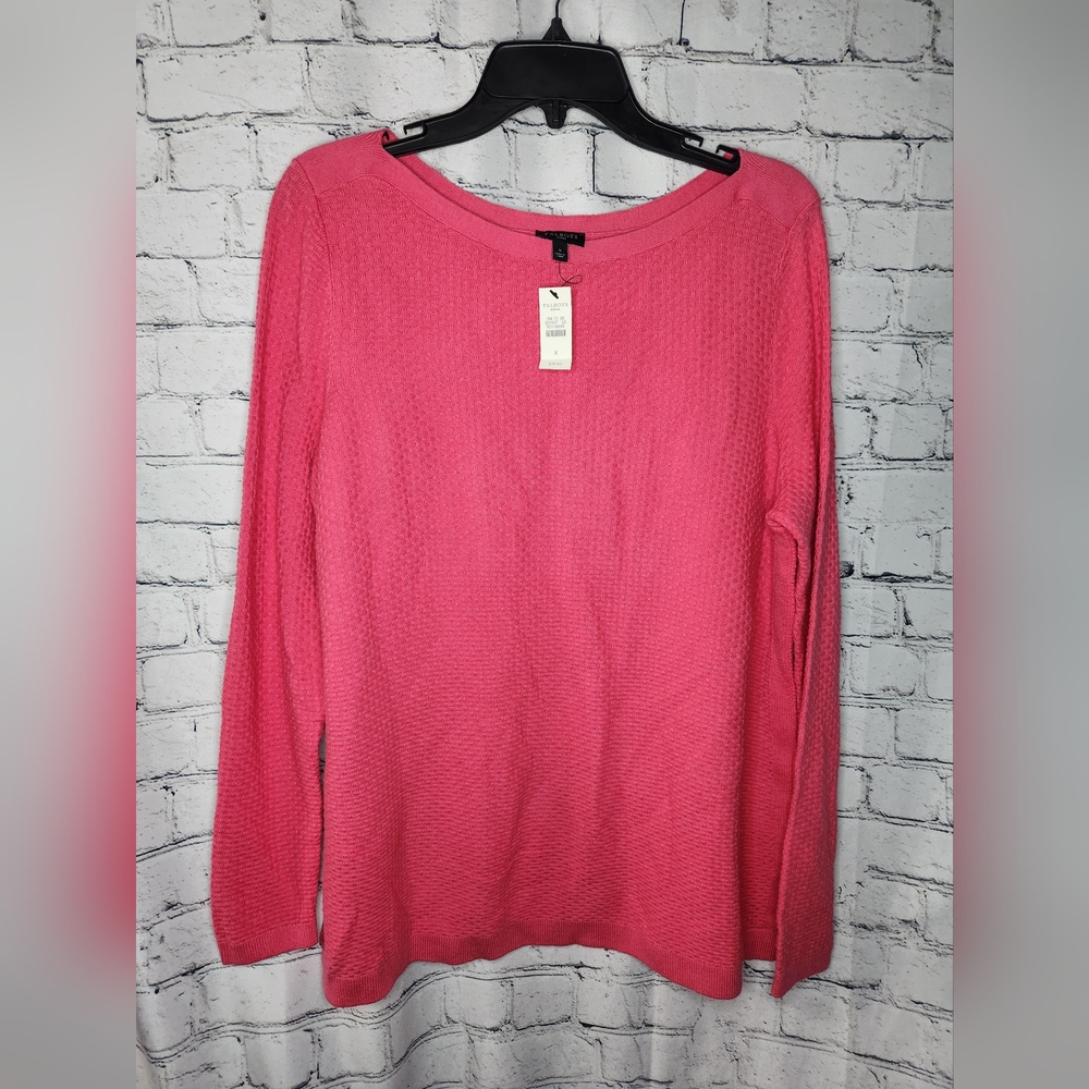 Talbots Plus‎ Size Bright Pink Waffle Knit Long Sleeve Blouse Size X